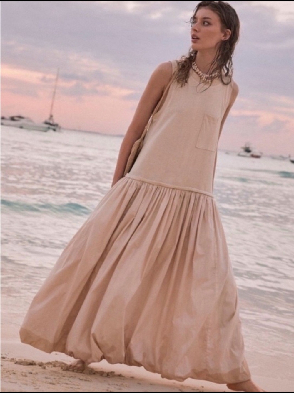 Free People Calla Lily Maxi Dress Sandstone Sz S Pocketed Relaxed Boho Beach - Picture 1 of 14